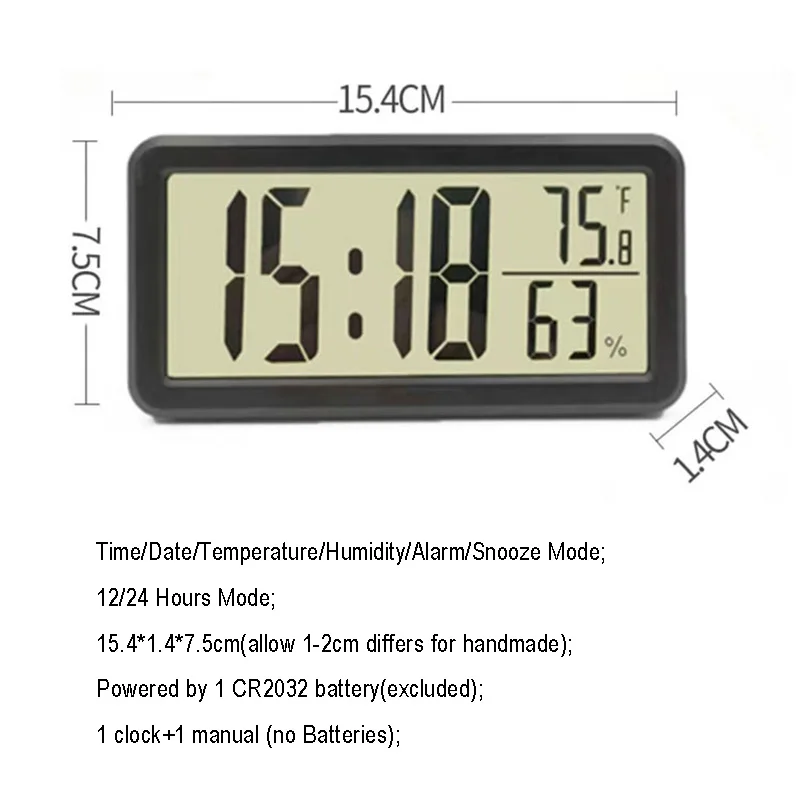 1pc LCD Digital Clock Mute Desktop Clock Battery Powered LED Electronic Alarm Clocks Temperature Sensor Bedroom Indoor Wall