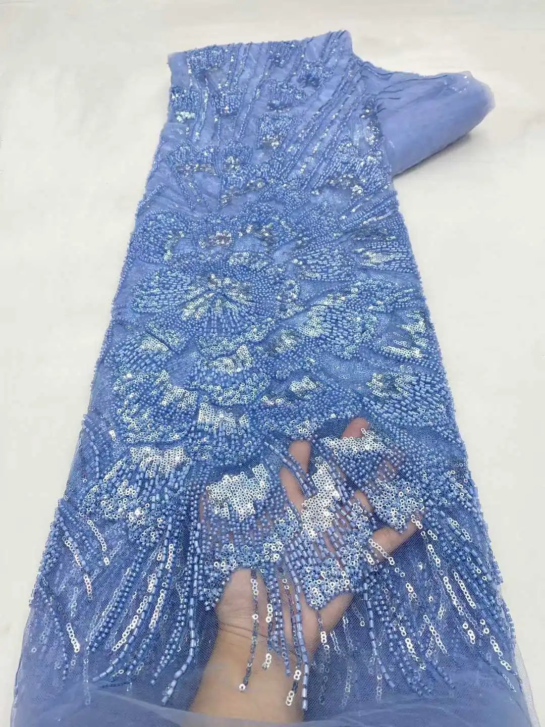 

Кружевная ткань с африканскими пайетками и бисером, 5 ярдов, высококачественная вышивка пайетками, французское нигерийское кружево для свадебного платья.