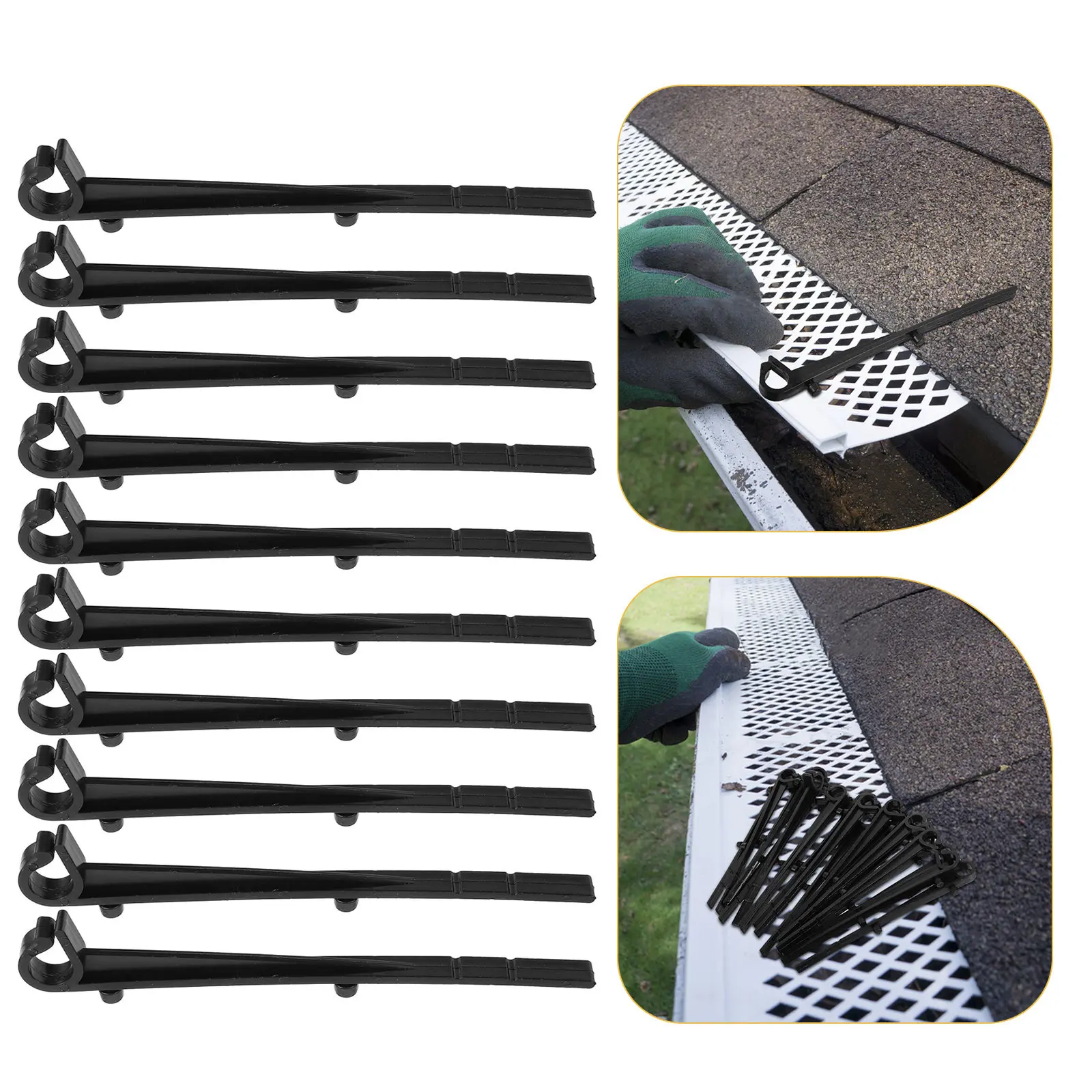 50Pcs Gutter Guard Clips Black Plastic Fixed Hooks Secure Roof Gutter Mesh Attachment Clips Windproof Fastening Brackets