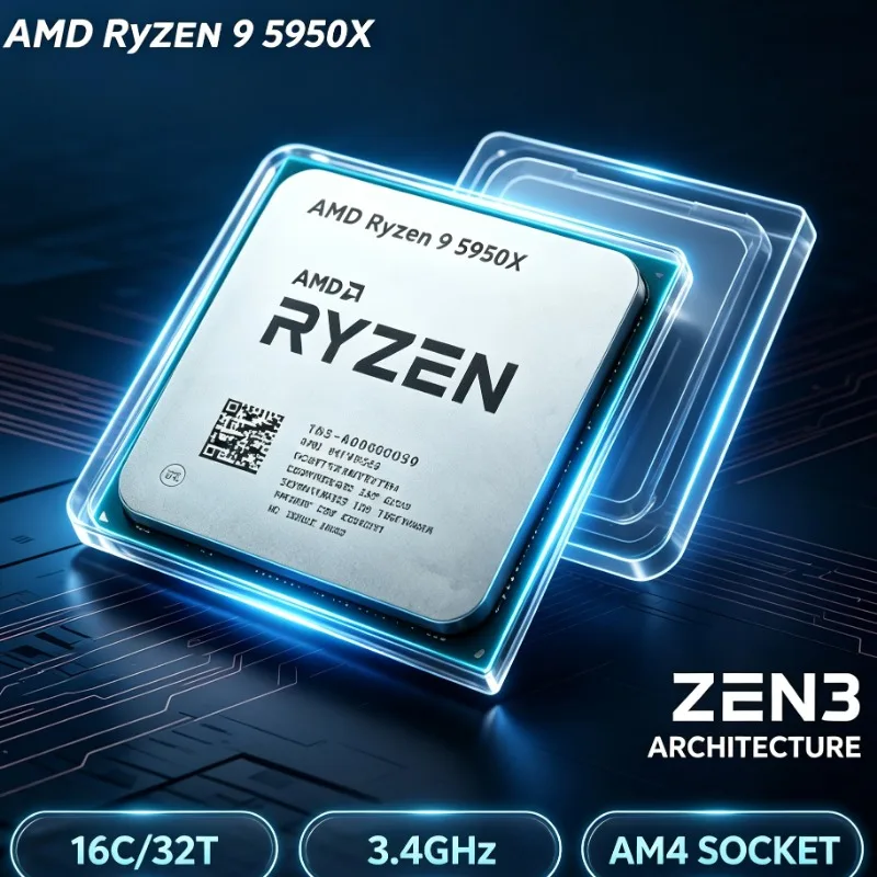 R9 5950X AMD Ryzen 9 5950X Zen3 Architecture 7NM 64MB L3 Cache AM4 CPU For Desktop Without Heatsink Fan