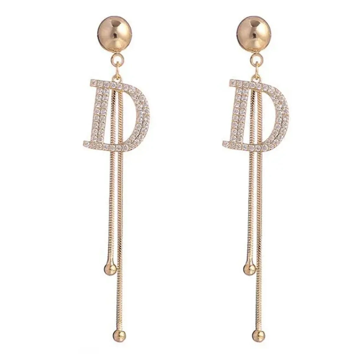 Temperament Full D Letter Long Earrings Gold Color Fashion Tassel Earrings Mesh  Female Earrings image 2