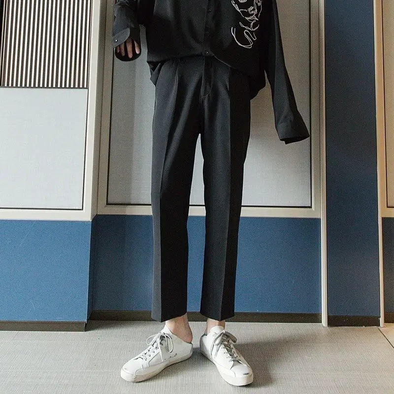 Men's Clothing Autumn Smart Casual Pants Non-Woven Midweight Full Length Pure Color Button Zipper Comfort Fit