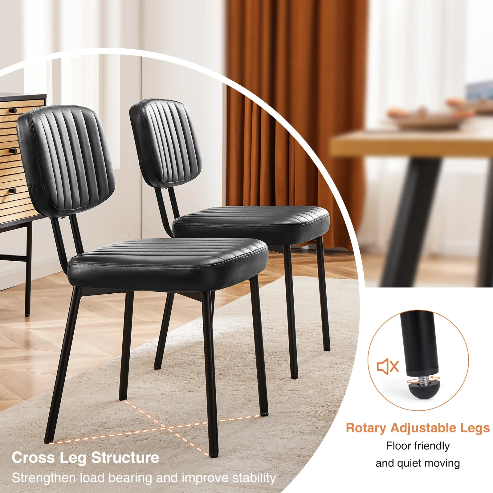 Pop Dining Chairs Set Of 2 Ergonomic Lumbar Support PU Leather Foam Sponge Cushion Seat And Metal Legs For Modern Kitchen