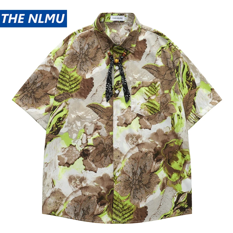 

2026 Summer Plant Print Hawaiian Shirt Men Women Loose Casual Short Sleeve Top Beach Couple Shirt