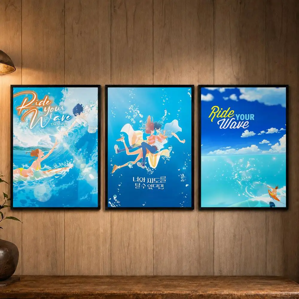 Fresh Anime R-Ride Your WaveS Poster Self-adhesive Art Poster Decoracion Painting Wall Art White Kraft Paper Home Decor