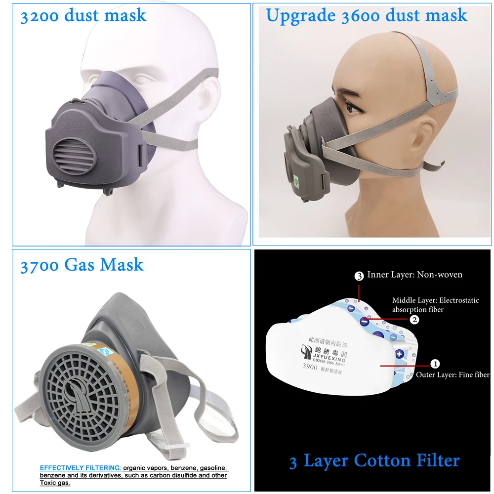 Reusable Half Face Respirator Dust Mask 5 Cotton Filters For Carpenter Polishing Daily Haze Breath Protection