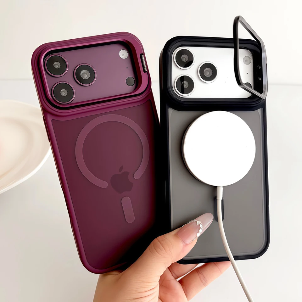 Funda de lujo mate translúcida para iPhone 18 17 16 15 14 13 12 11 Pro Max 18Pro 18Pro iPhone18 para Magsafe Mag Safe con soporte 3