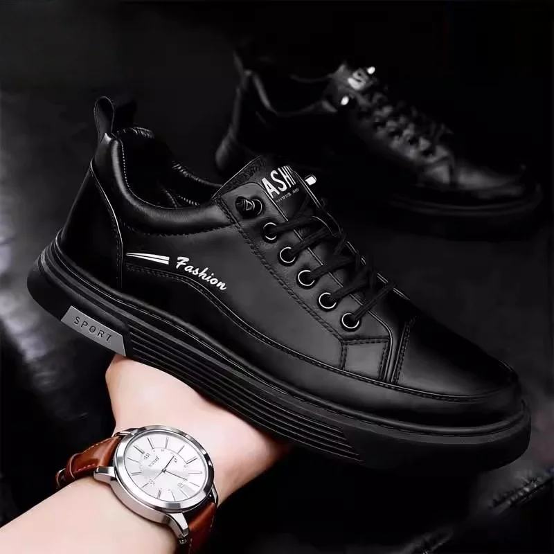 

Men's Spring Autumn Fleece Lined Sports Casual Work Kitchen Anti Slip Leather Shoes Comfortable Breathable Wear Resistant