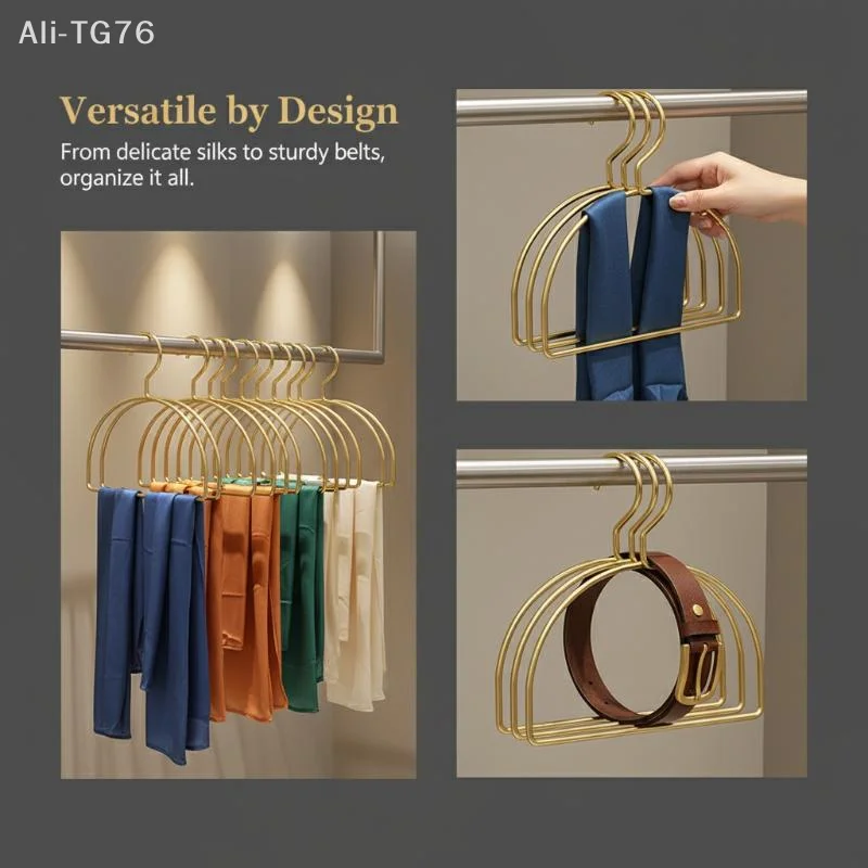 [P] 5PCS Gold Iron Half Round Scarf Hangers Pet Clothes Rack Storage Hanger For Pants Towel Tie,Closet Organizer For Adult Kids view 6