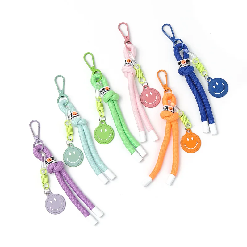 

Smiling Face Hand Woven Lanyard Backpack Schoolbag KeyChains Wholesale Colorful Simple Key Chain Pendant Accessories