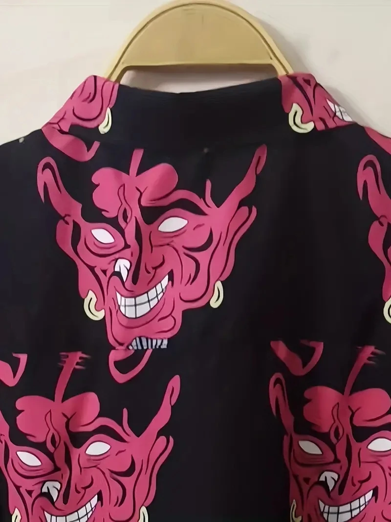 Y2k koszula z guzikami gotycki Demon nadruk dla mężczyzn/kobiet koszulki uniseks letnie koszulka z krótkim rękawkiem odzież Streetwear w stylu hip-hop