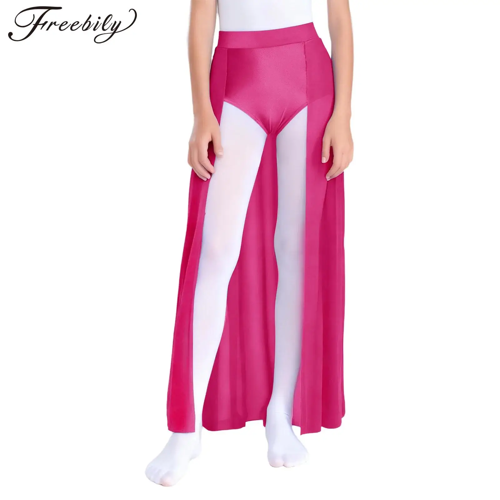 Kinderen meisjes ballet dans maxi rok open voorkant gymnastiek maxi rokken lange zwierige rok voor danswedstrijd modern eigentijds