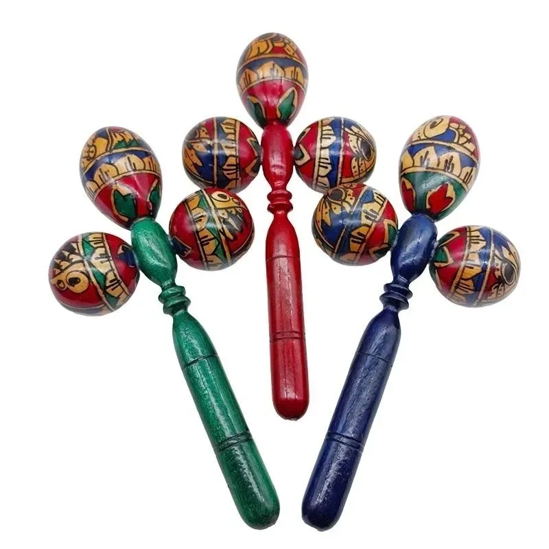 Wooden Maraca Hand Drawn Colored Sand Hammer Accompaniment Sound Healing Maracas  Musical Party Percussion Instrument for Adults