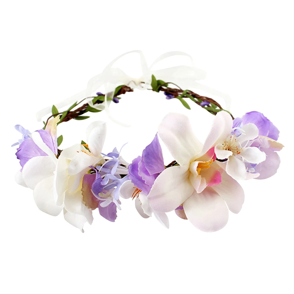

Floral Crown Headband Wedding Hairband Bridal Headwear Adjustable Flower Girl Crown Bohemian Hair Accessories Simple Elegant