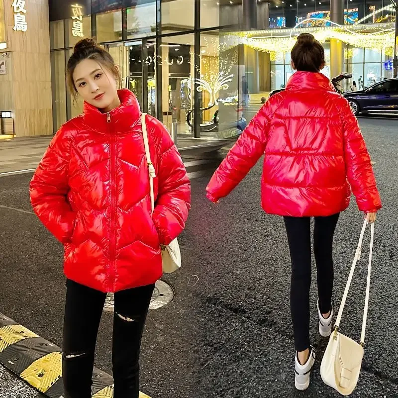 2025 Autumn/Winter New Women's Down Cotton Jacket Bright Face Windproof Stand Up Collar Short Jacket