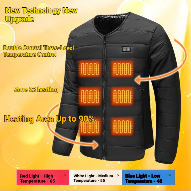 เสื้อคลุมอุ่นอัจฉริยะสำหรับผู้ชาย ฤดูหนาว 2025 22 โซนควบคุมความร้อน ระบบควบคุมคู่ เสื้อแจ็คเก็ตไฟฟ้า เสื้อกั๊กผ้าฝ้ายกันหนาว สำหรับใส่ในบ้านและนอกบ้าน