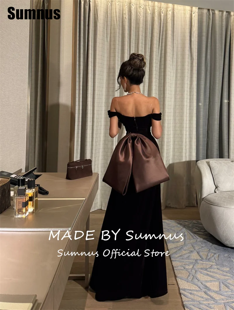 Sumnus 魅力的なマーメイドプロムドレス オフショルダー リボン フロア丈 イブニングドレス 新着ドレス カスタマイズ可能