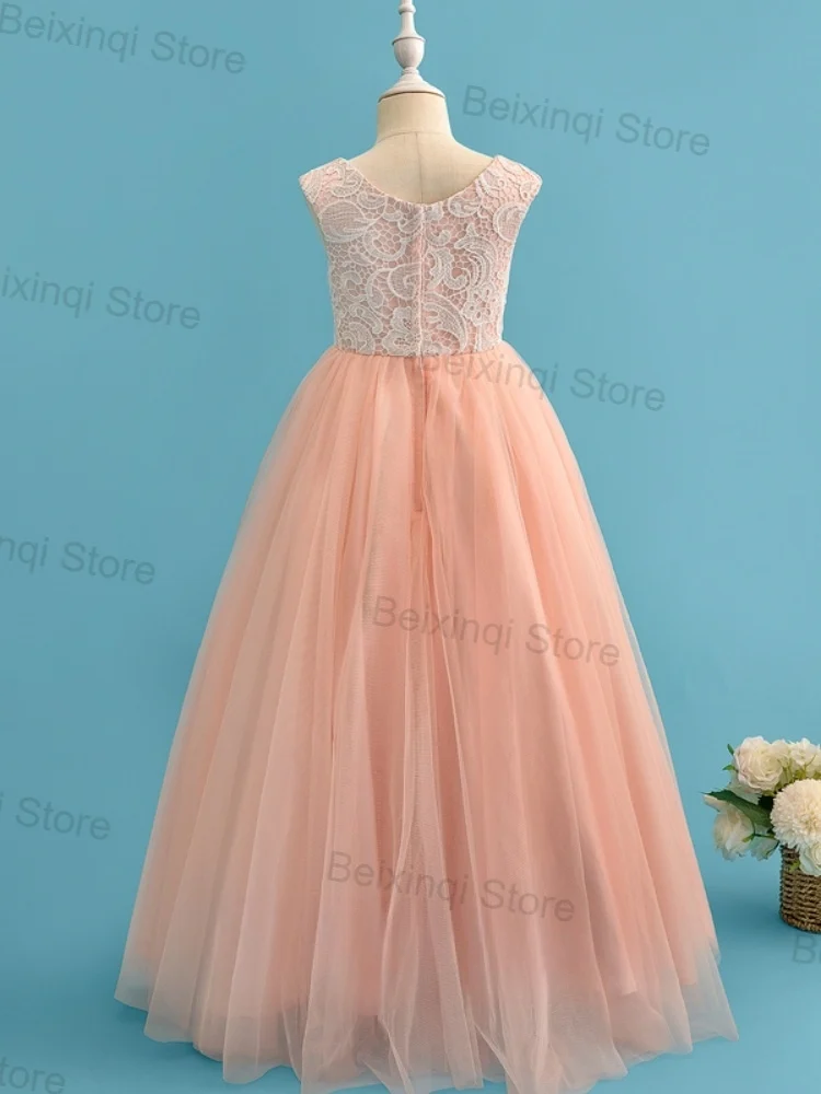 Girl Princess Dress Flesh Pink Tulle Lace Three-Dimensional Appliques New Product Birthday Prom Dresses For Elegant Party Girls