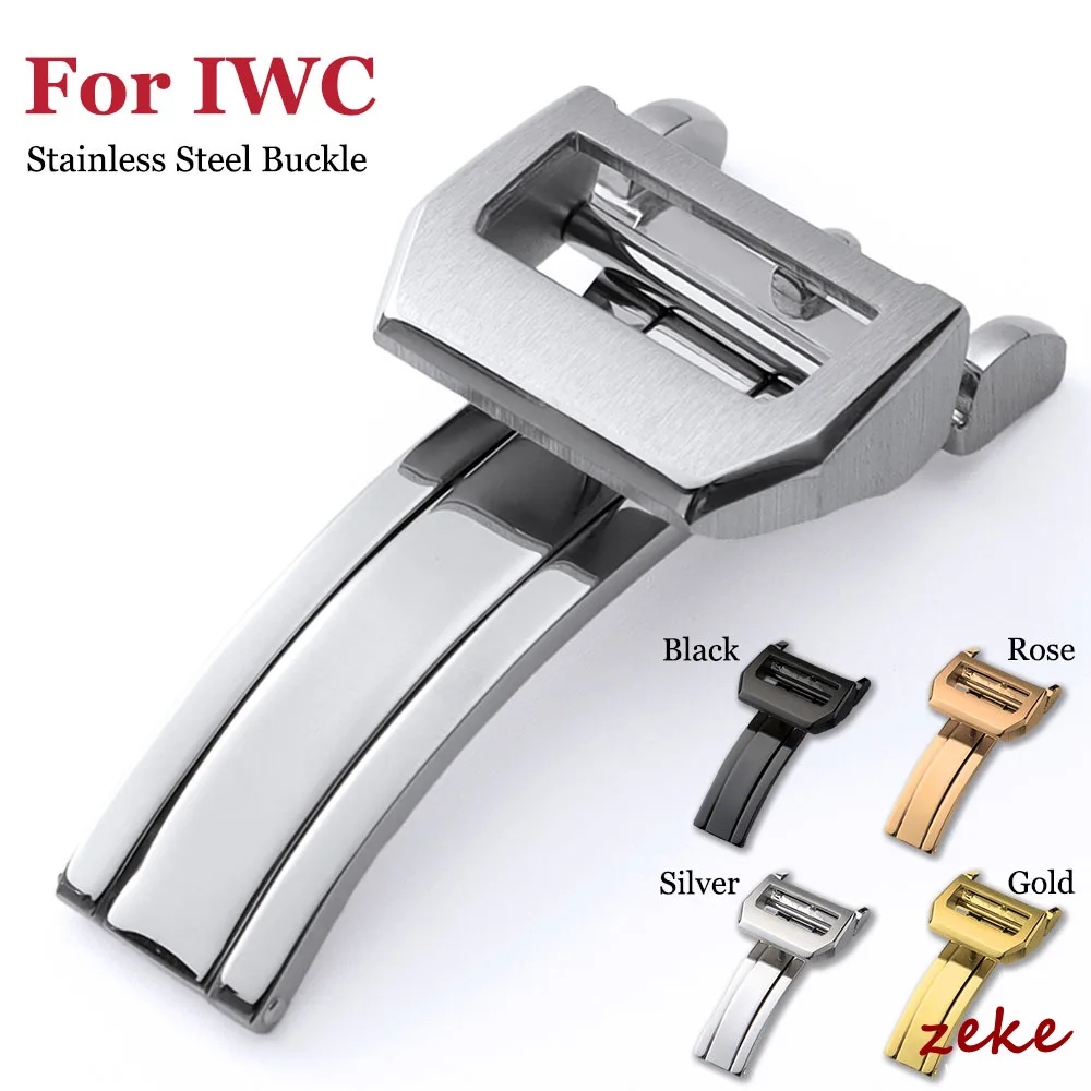 Silver Gold Black Rose Stainless Steel Deployment Folding Clasp for IWC Pilot Portuguese Leather Watch Strap Folding Buckle 18mm