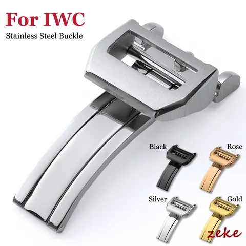 Silver Gold Black Rose Stainless Steel Deployment Folding Clasp for IWC Pilot Portuguese Leather Watch Strap Folding Buckle 18mm
