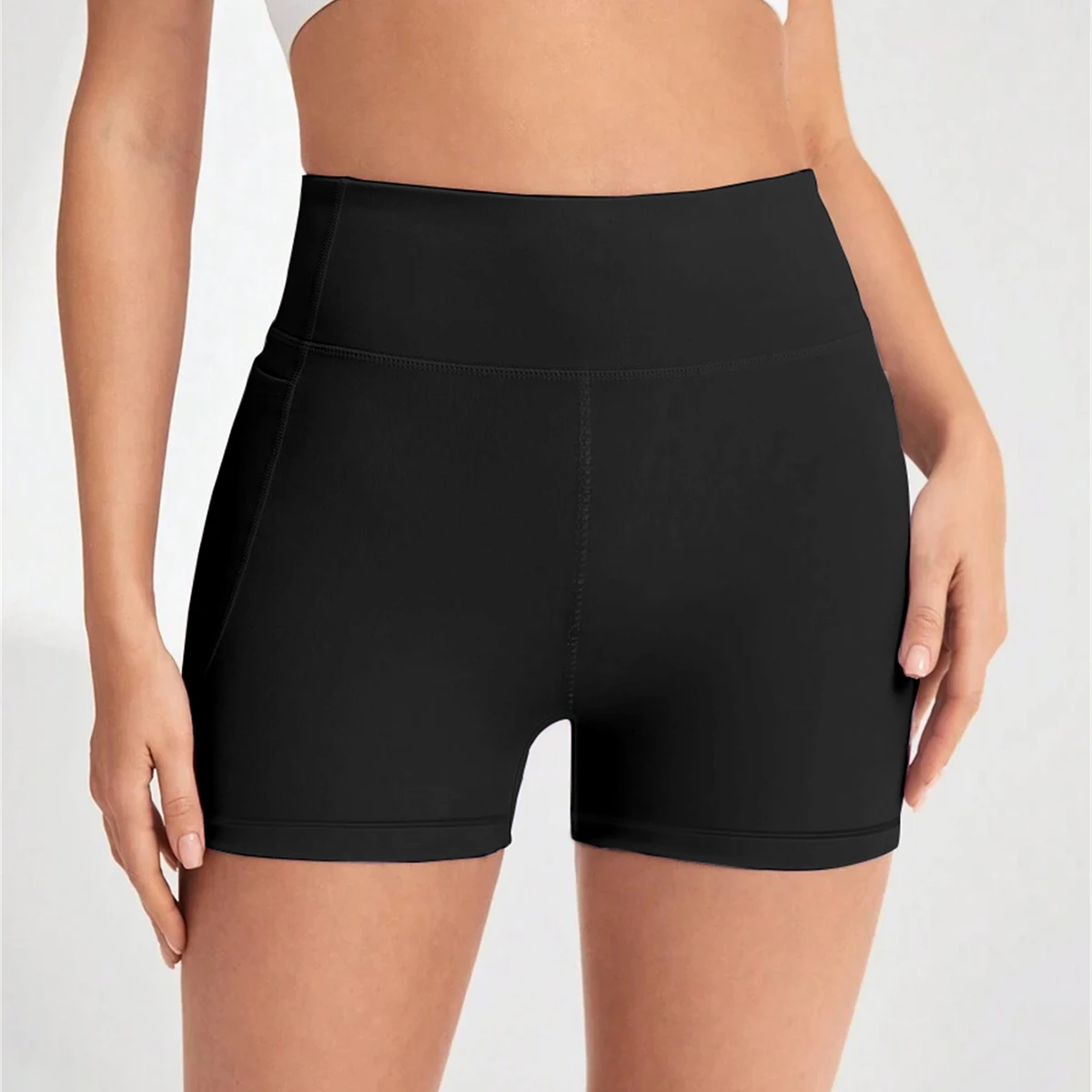 Sexy schwarze Damen-Sportshorts, weich, bequem, eng anliegend, kompressionswirkend, für umfassendes Training, Yoga, Joggen und andere sportliche Aktivitäten. – Detail 5