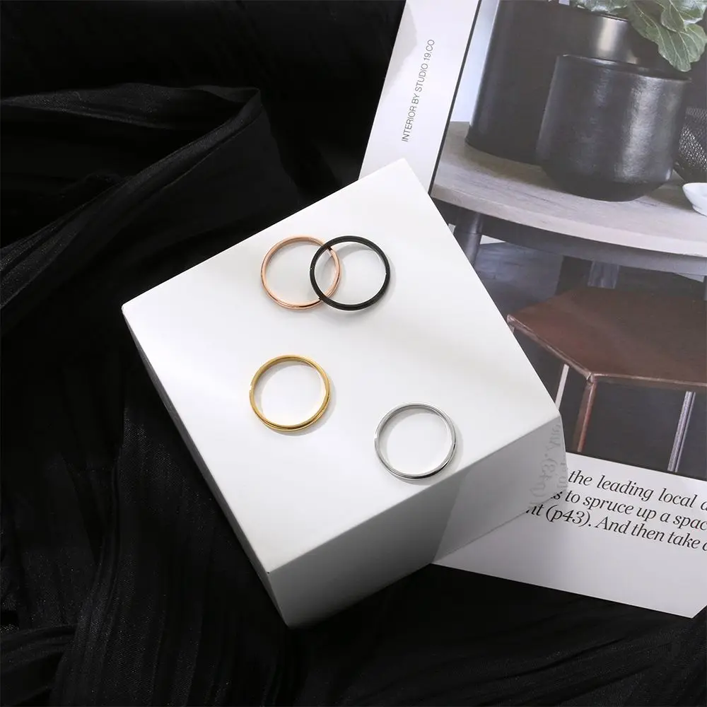 Simple Party Jewelry Stackable Punk Finger Knuckle Plain Band 2MM Thin Ring Stainless Steel