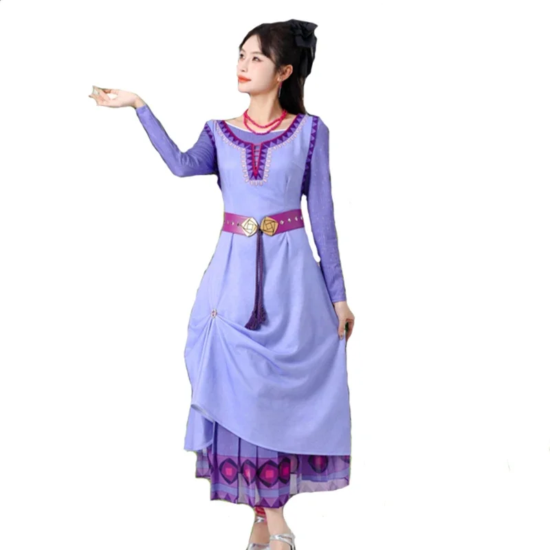 2024 New Arrival Movie Wish Asha Princess Cosplay Costume Fancy Dress Purple Long Dress Halloween Party Costume For Women