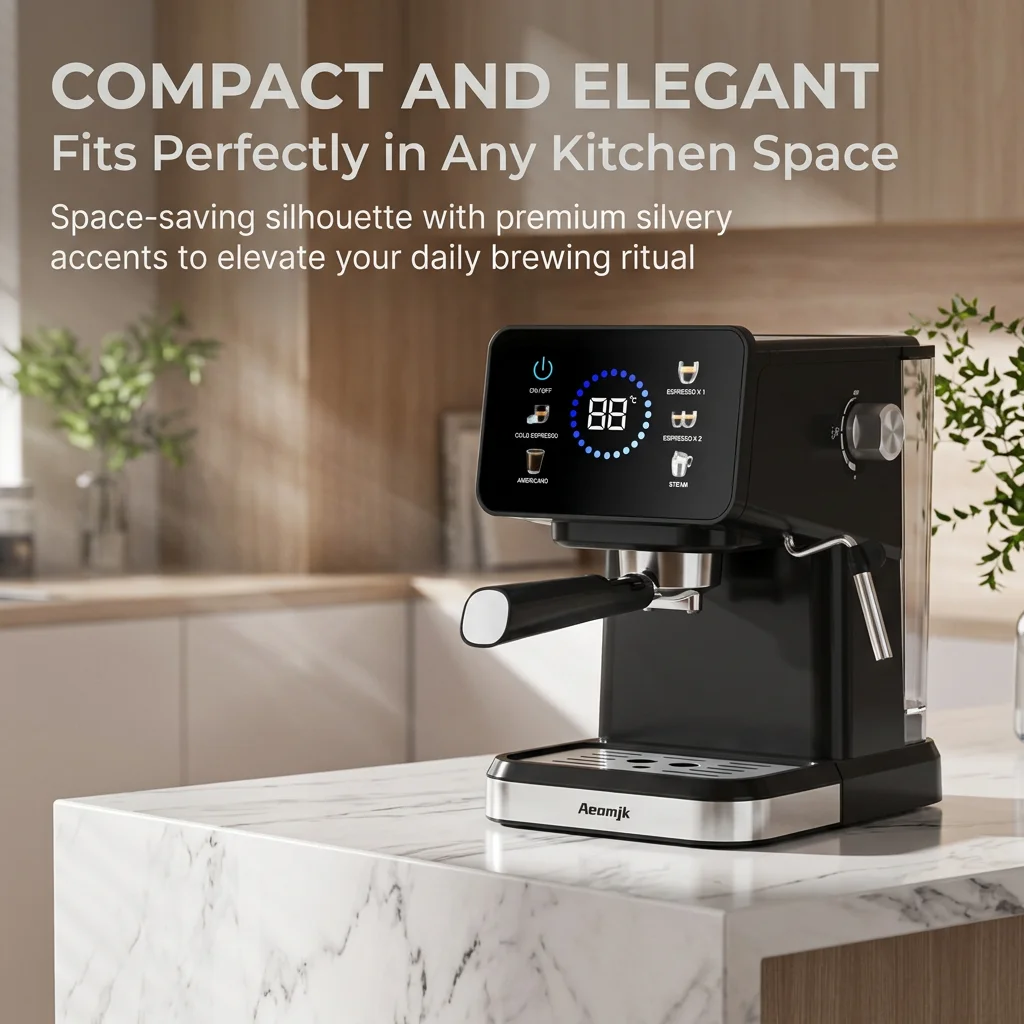 20‑bar espressomachine met touchscreen, digitale temperatuurweergave en 51 mm metalen portafilter, 1,5 L afneembare watertank, 3 instelbare temperaturen, melkopschuimer,