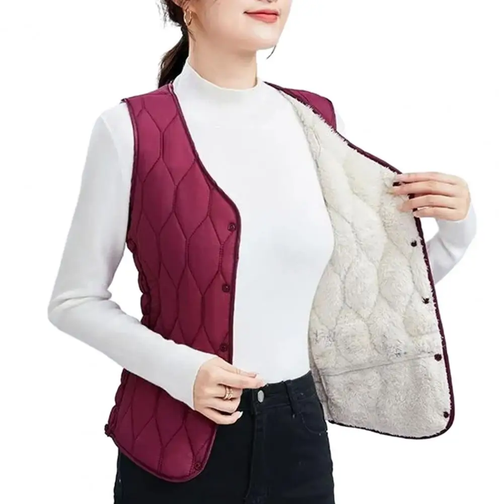 Women's 2024 New Autumn Winter Chic Line Zipper Pocket Cotton Vest Solid Color Slim Coat