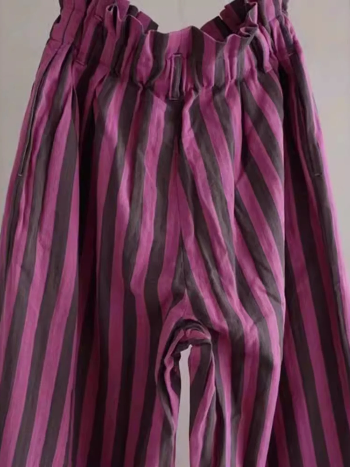 سراويل واسعة الساق مخططة باللون الأرجواني بتصميم كلاسيكي فضفاض مستقيم غير رسمي بنطلون طويل للربيع والصيف نمط جديد على الطراز ...