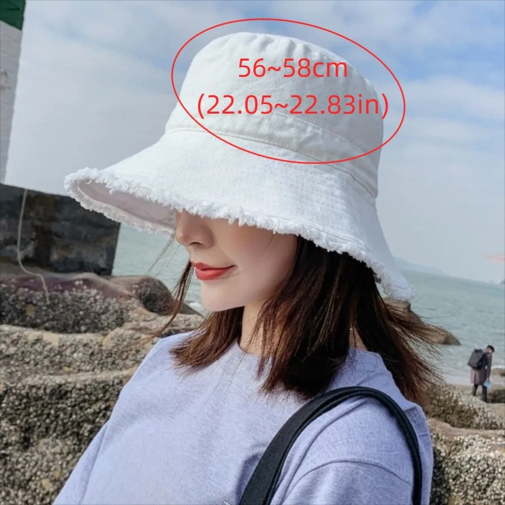 الرجعية قابل للتعديل الدنيم دلو قبعة كبيرة الحواف الأشعة فوق البنفسجية حماية الجينز صياد قبعة الكورية نمط واقية من الشمس قبعة واقية من الشمس في الهواء الطلق #5