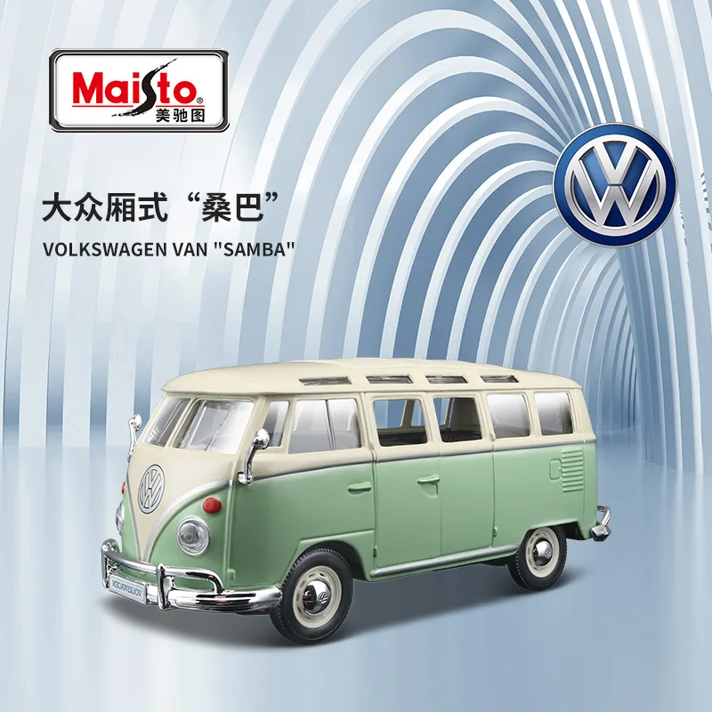 1:24 Maisto Volkswagen Van Model Car Samba Bus Alloy Luxury Vehicle Diecast Edition Toys Collection Desktop Ornament Kids Gift