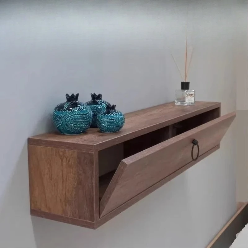 Space Saving Wall Floating Shelf Solid Wood Hanging Cabinet Minimalist Storage Rack for Entryway Bathroom Over Toilet Organizer