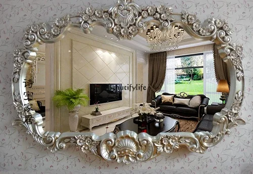 

European luxury wall-mounted bathroom entrance mirror retro wall-mounted decorative mirror