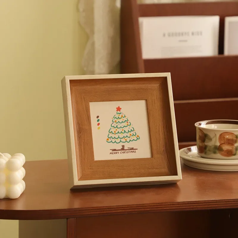 Vintage Square Photo Frame Wood‑Grain Resin Picture Frame Tabletop Wall Mount Display Frame Multi‑Sizes 4‑10 Inch Home Decor