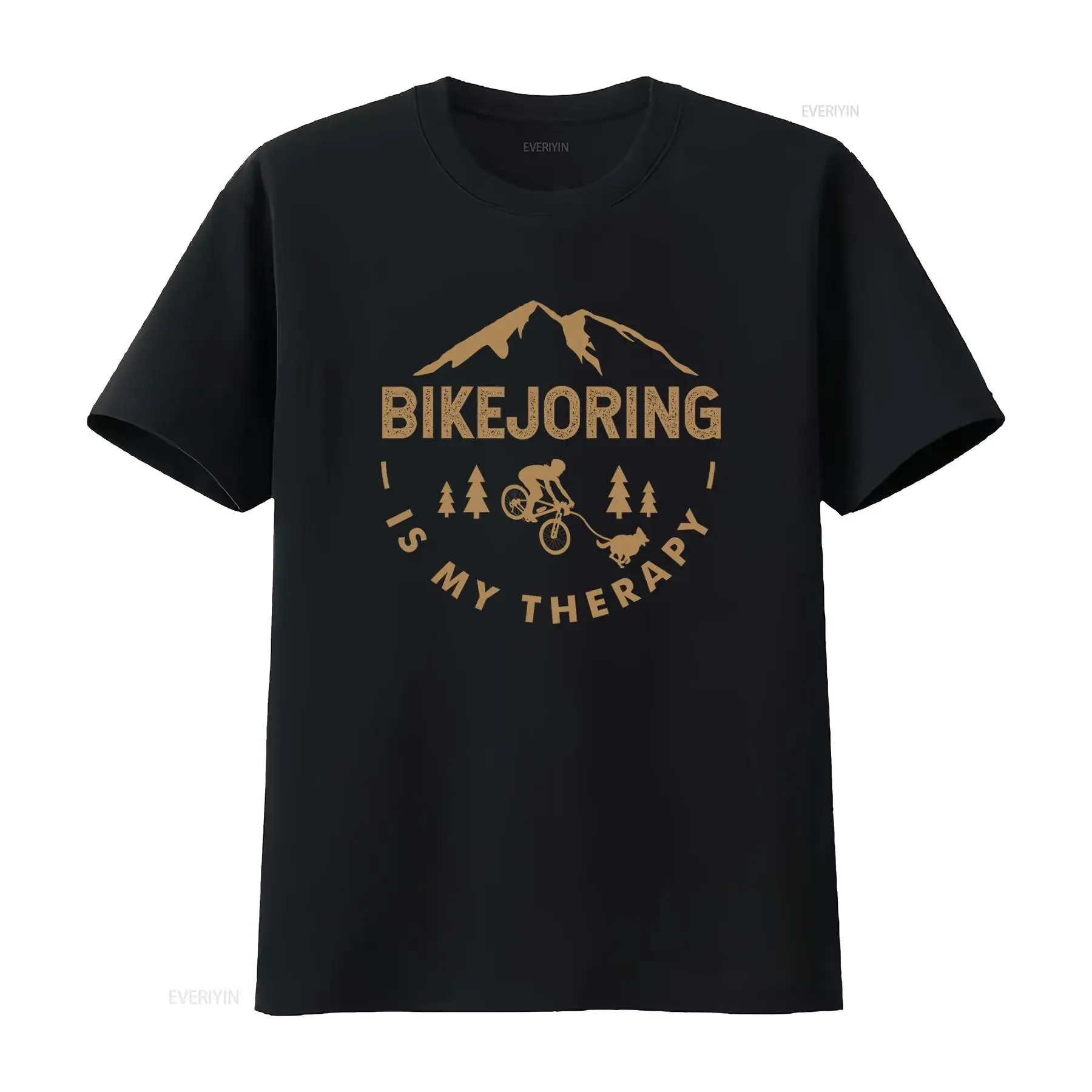 Bikejoring Is My Therapy T Shirt Dog Pulling Design Outdoor Adventure Style Comfortable Cotton vintage Washed streetwear