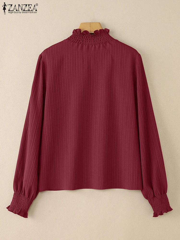 เสื้อผู้หญิง ZANZEA ดีไซน์ทันสมัย เนื้อผ้ามีเท็กซ์เจอร์ แฟชั่นฤดูใบไม้ร่วง 2025 คอเต่า แขนยาวทรงกระบอก สีพื้น เสื้อผ้าผู้หญิง