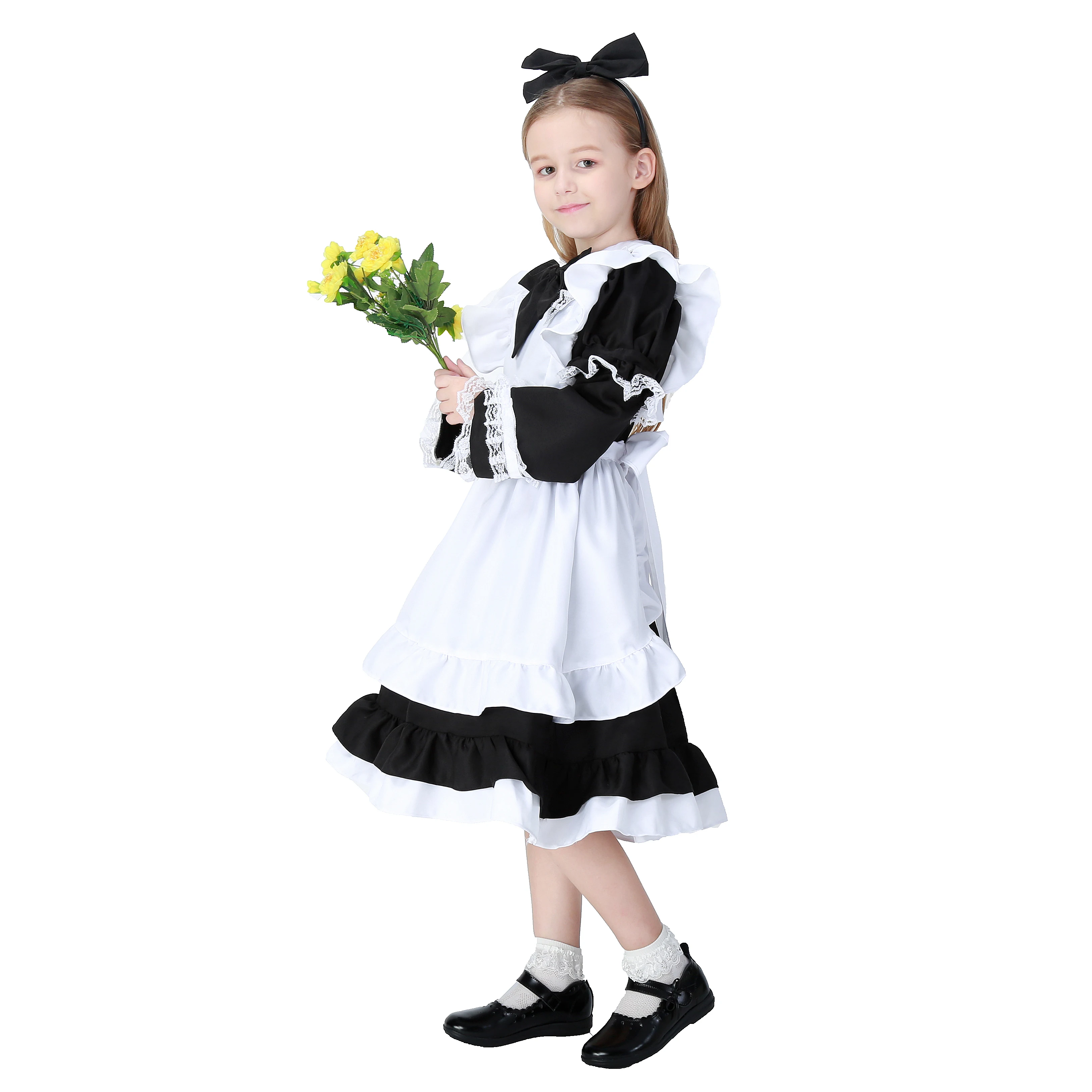 Costume de femme de chambre française pour enfants, noir et blanc