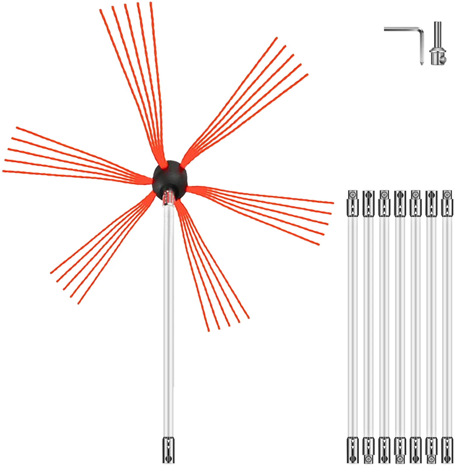 VEVOR Chimney Cleaner Sweep Kit Nylon Electrical Drill Drive Flexible Rod Rotary Brush Head for Sweeping Away Flue Chimney Soot