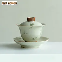 145ml Hand-painted Bamboo Cover Bowl Household Anti Scald Gaiwan Handmade Tea Tureen Tea Making Tea Cup Tea Items Ornaments