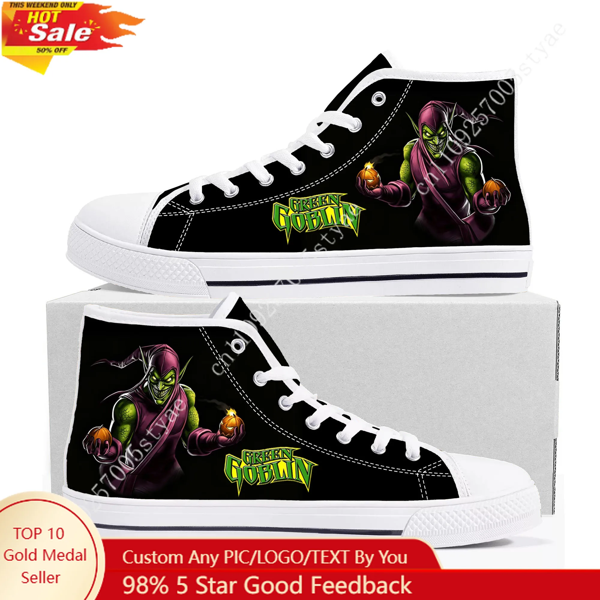 

Marvel Green Goblin High Top Sneakers Mens Womens Lightweight Flat Casual Sneakers