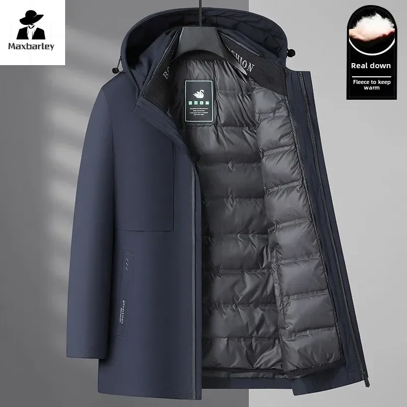 

2025 Men's Multi-Functional Warmth Down Jacket 90% Premium Goose Down Filling Detachable Hood Business Parka Coat