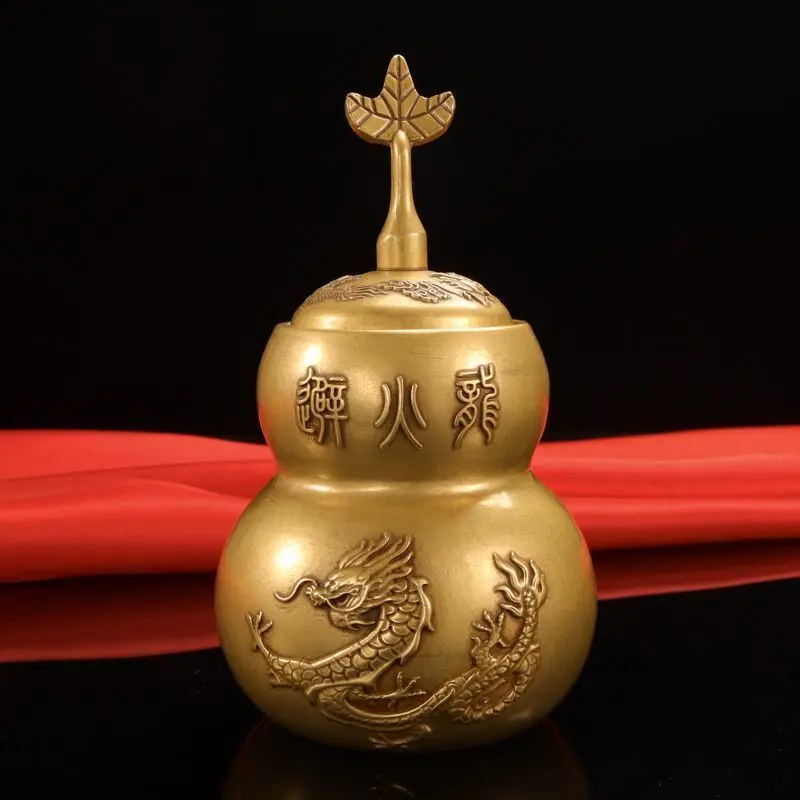 Golden Gourd Vase Ornament Chinese Feng Shui Lucky Bagua Gourd Decorative Sculpture Metal Vase Home Decor Brass Crafts