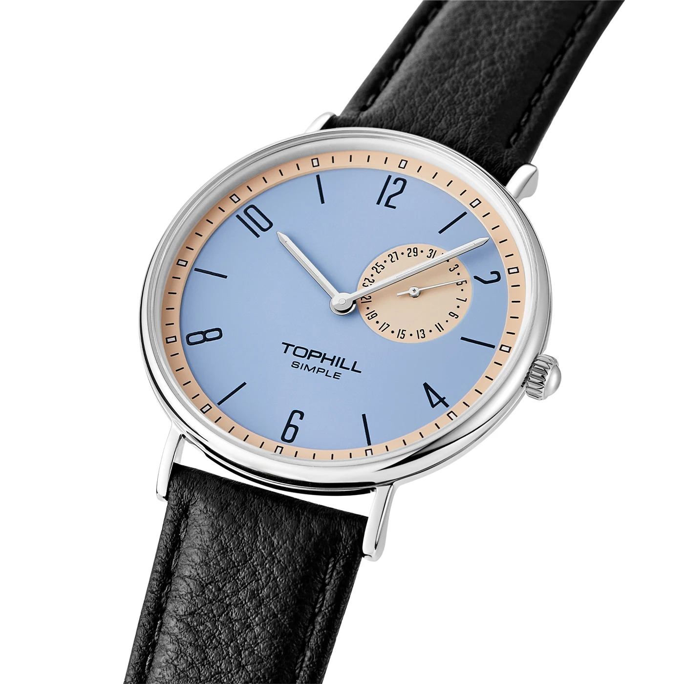 TOPHILL クォーツ時計男性用バウハウス時計クリーンなダイヤルデザイン超薄型ケースレザーストラップサファイアガラス 40 ミリメートルねじ込み式リューズ