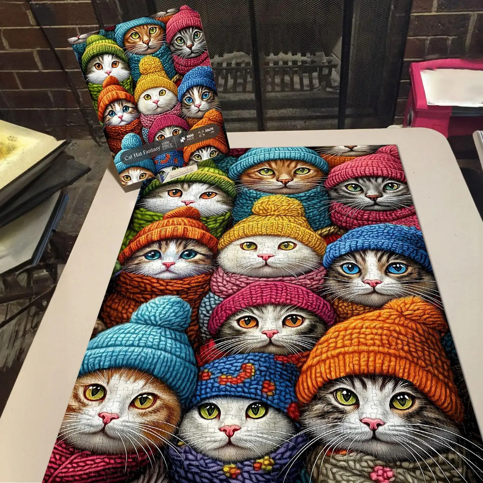 1000피스 고양이 모자 판타지 퍼즐 나무 불규칙 퍼즐 조각 게임 생일 크리스마스 선물 고양이 애호가를 위한 홈 데코