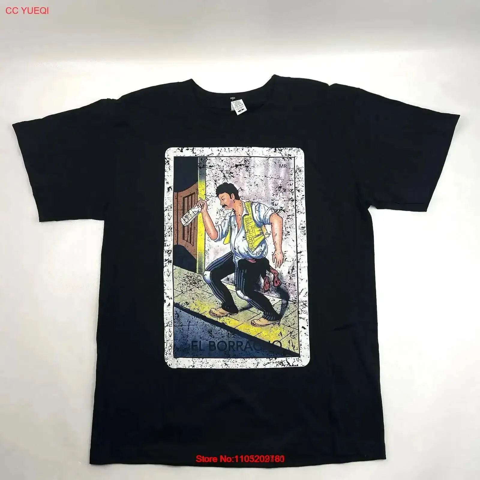 

Черная футболка с логотипом Loteria Mexicana El Borracho, мужская винтажная футболка размера M, слегка топ для повседневной носки, мужская винтажная футболка