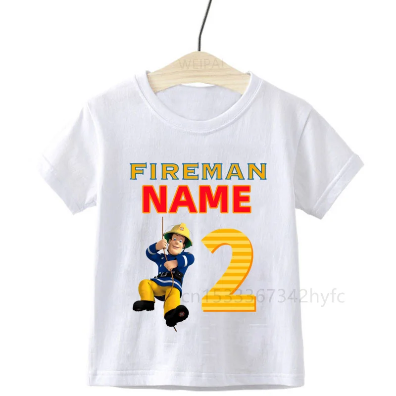 Boys Custom Fireman Name Number 1-9 Birthday Printed T Shirt Children Birthday Tops Kids T-Shirt Gift Please Note The Name