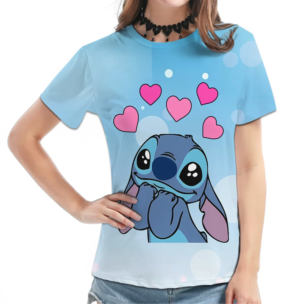 Disney Stitch Print Summer T Shirt for Women Oversize T-shirt O-Neck Clothes Pulovers Top Graphic T Shirts Casual Short Sleeve