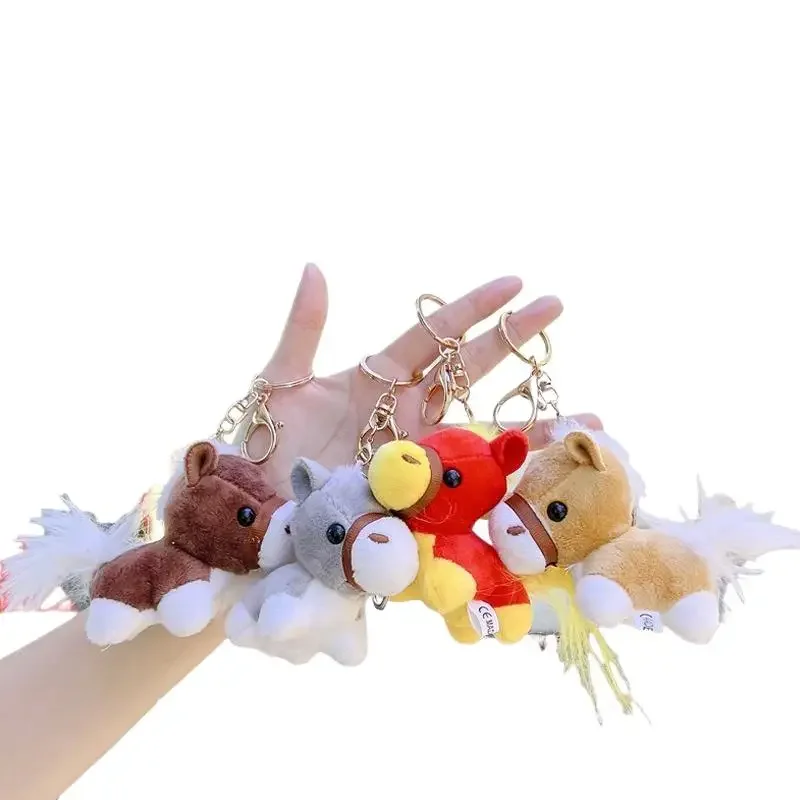 الكرتون أفخم المهر المفاتيح لطيف محشوة الحيوان الحصان حلقة رئيسية حقيبة قلادة على ظهره معلقة الديكور الحصان هدية السنة