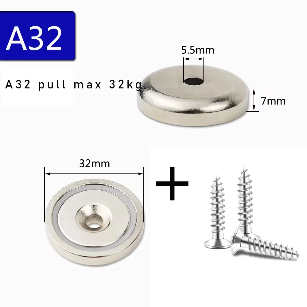 N52 Super Sterke Neodymium Vismagneet Haken Zware magneet met Verzonken Gat Salvage Searcher Magneet Met schroef